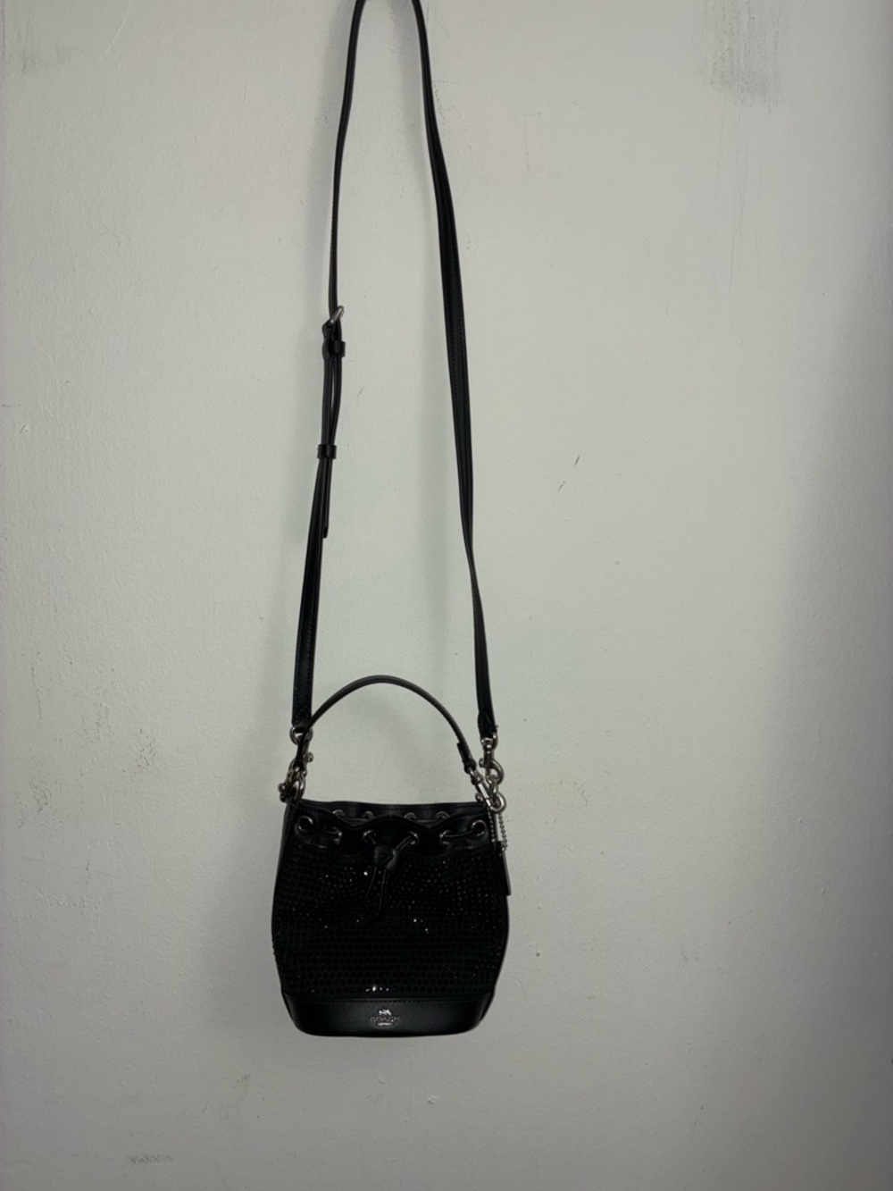 Coach Black Studded Leather Drawstring mini Bucket Bag - Picture 7 of 8